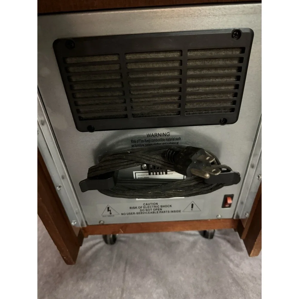 Electric Portable Space Heater, Brown Wood Cabinet, Digital Display, Timer, 120V